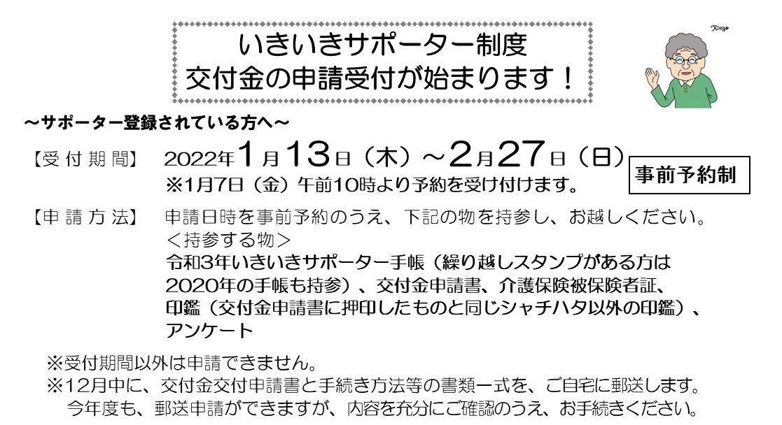 いきいきサポーター制度 交付金の申請受付が始まります！